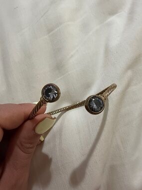 Gold-Tone Twisted Cable Cuff Bracelet with Gray Stones